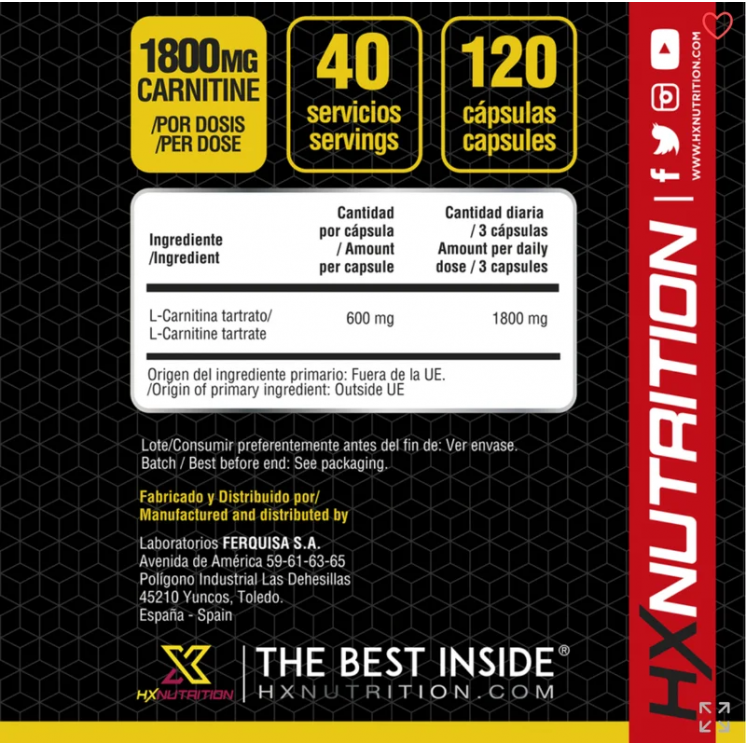 HX NUTRITION carnitine 1800 120caps